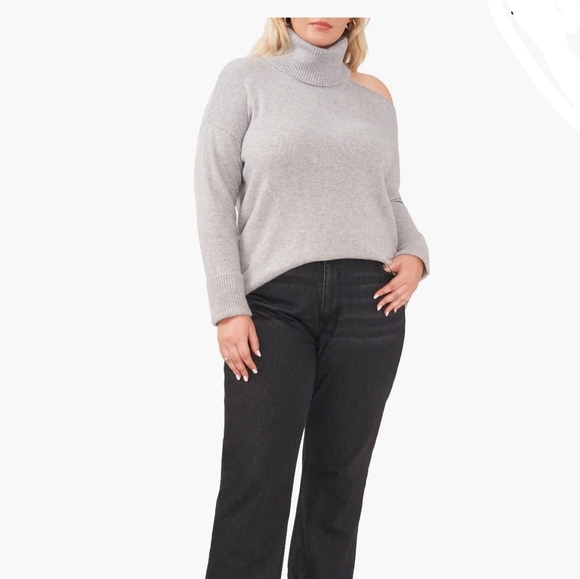 1.STATE Cutout Cold Shoulder Turtleneck Sweater Grey Cotton Relaxed Cozy 2X - Picture 2 of 7